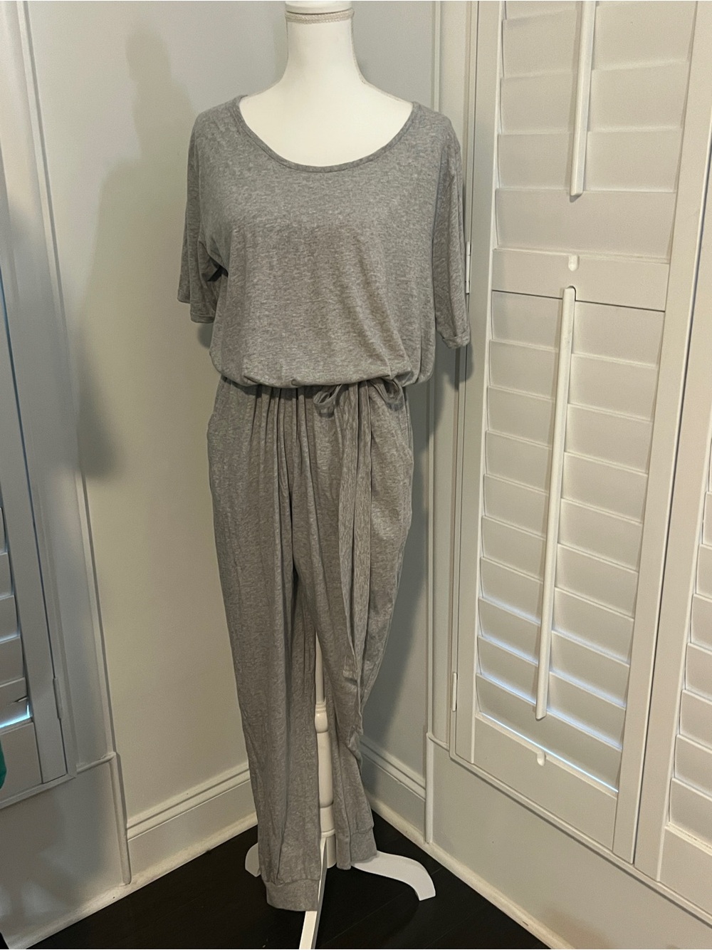 Serra Heather Gray Tie-Waist Jumpsuit